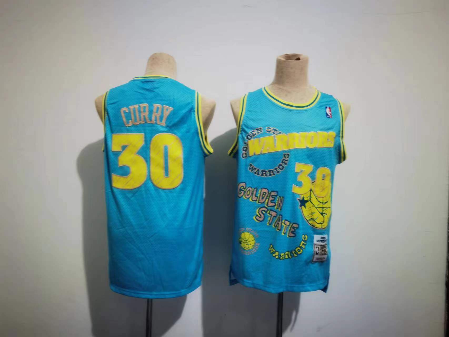 Men Golden State Warriors #30 Curry Blue Sketching version NBA Jersey